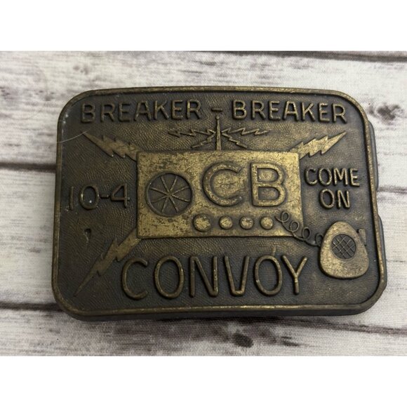 Vintage BRASS BELT BUCKLE CB RADIO Breaker Convoy 10-4 Lingo SOLID BRASS 70s - Picture 2 of 7
